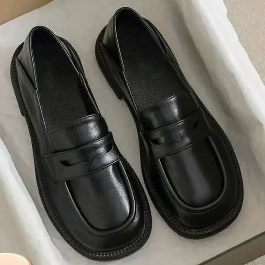 Women's Black Leather Platform Loafers Corvine