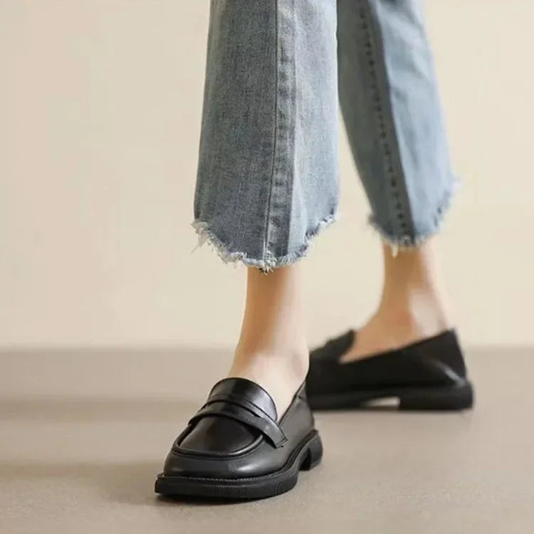 Women's Black Leather Platform Loafers Corvine