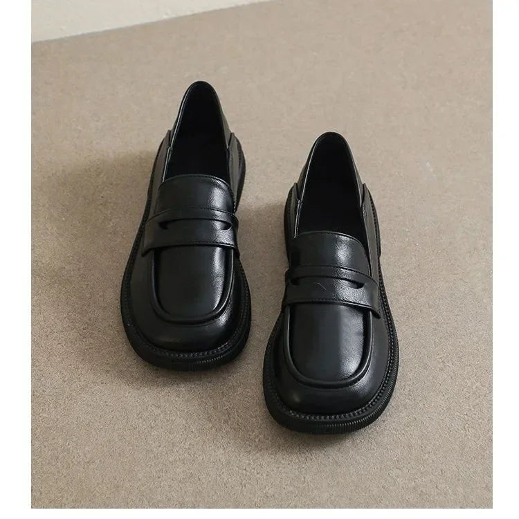 Women's Black Leather Platform Loafers Corvine