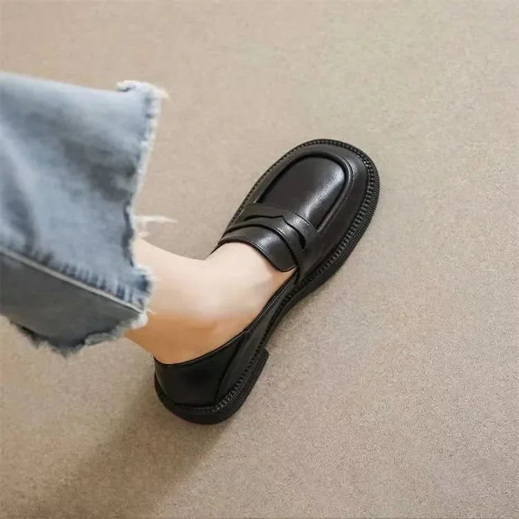 Women's Black Leather Platform Loafers Corvine