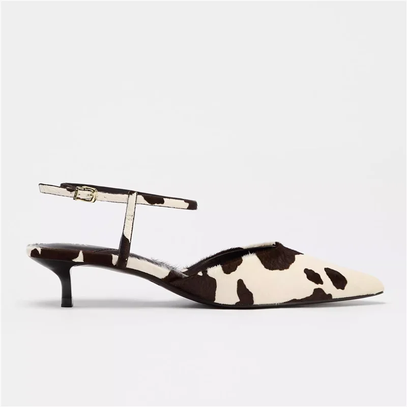 Women's Black Leather Slingback Heels Corvine