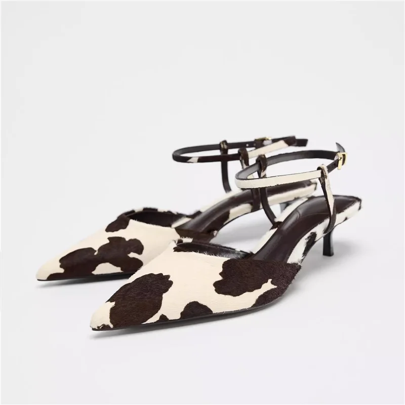 Women's Black Leather Slingback Heels Corvine