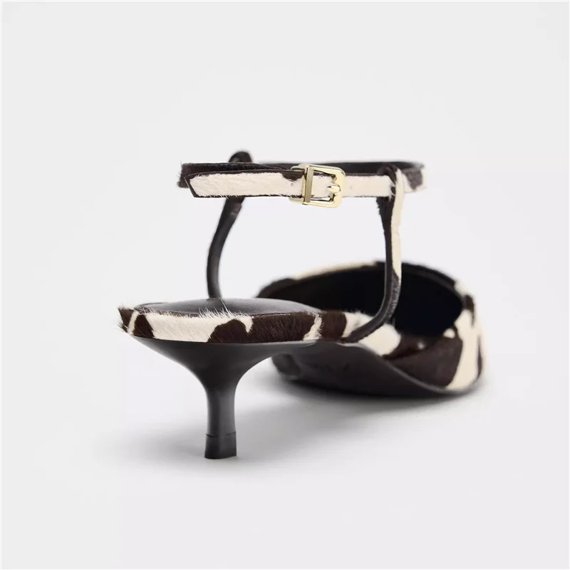 Women's Black Leather Slingback Heels Corvine