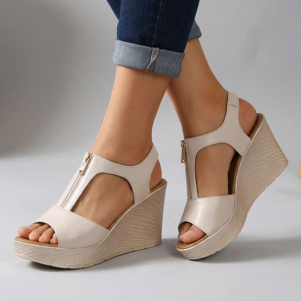 Women's Black Leather Zipper Heels Corvine
