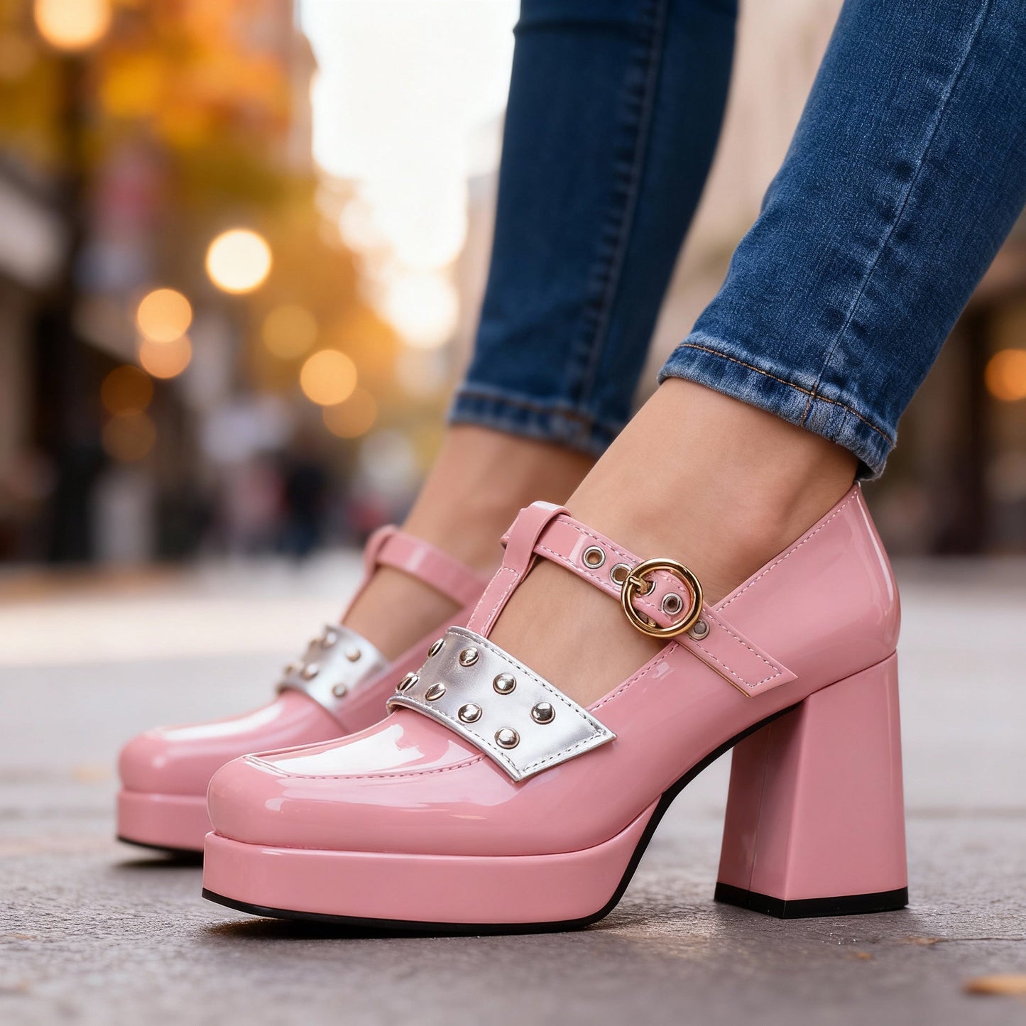 Women's Black Patent Block Heels Corvine