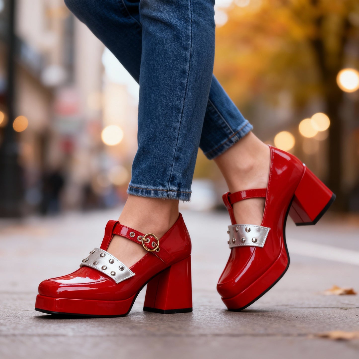Women's Black Patent Block Heels Corvine