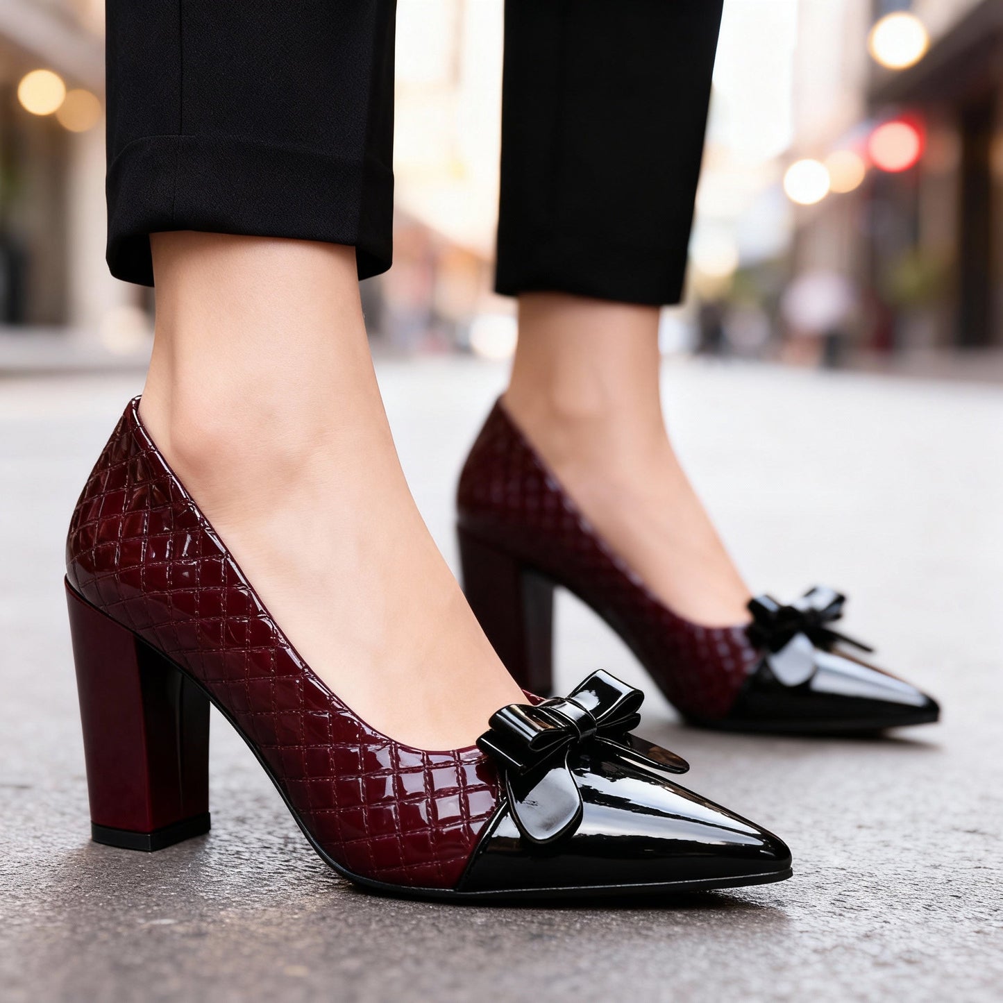 Women's Black Patent Bow Pointed Heels Corvine