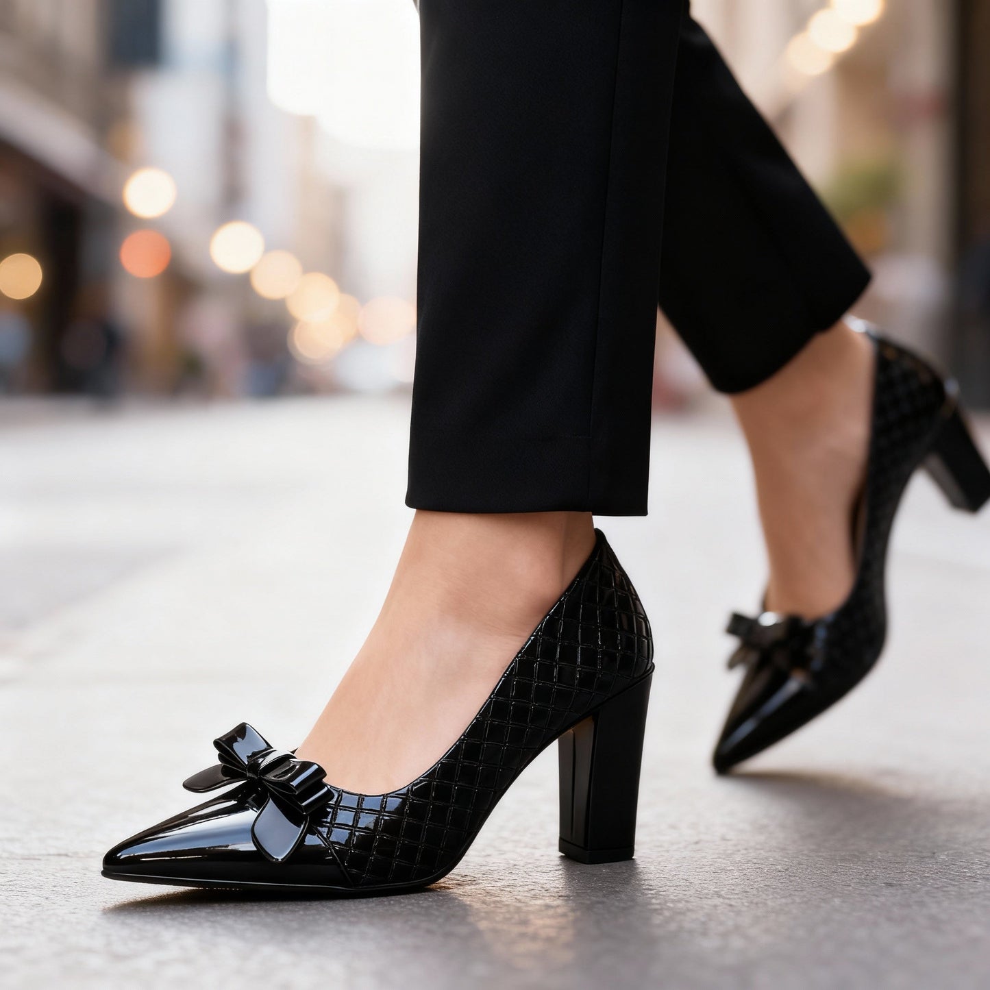 Women's Black Patent Bow Pointed Heels Corvine