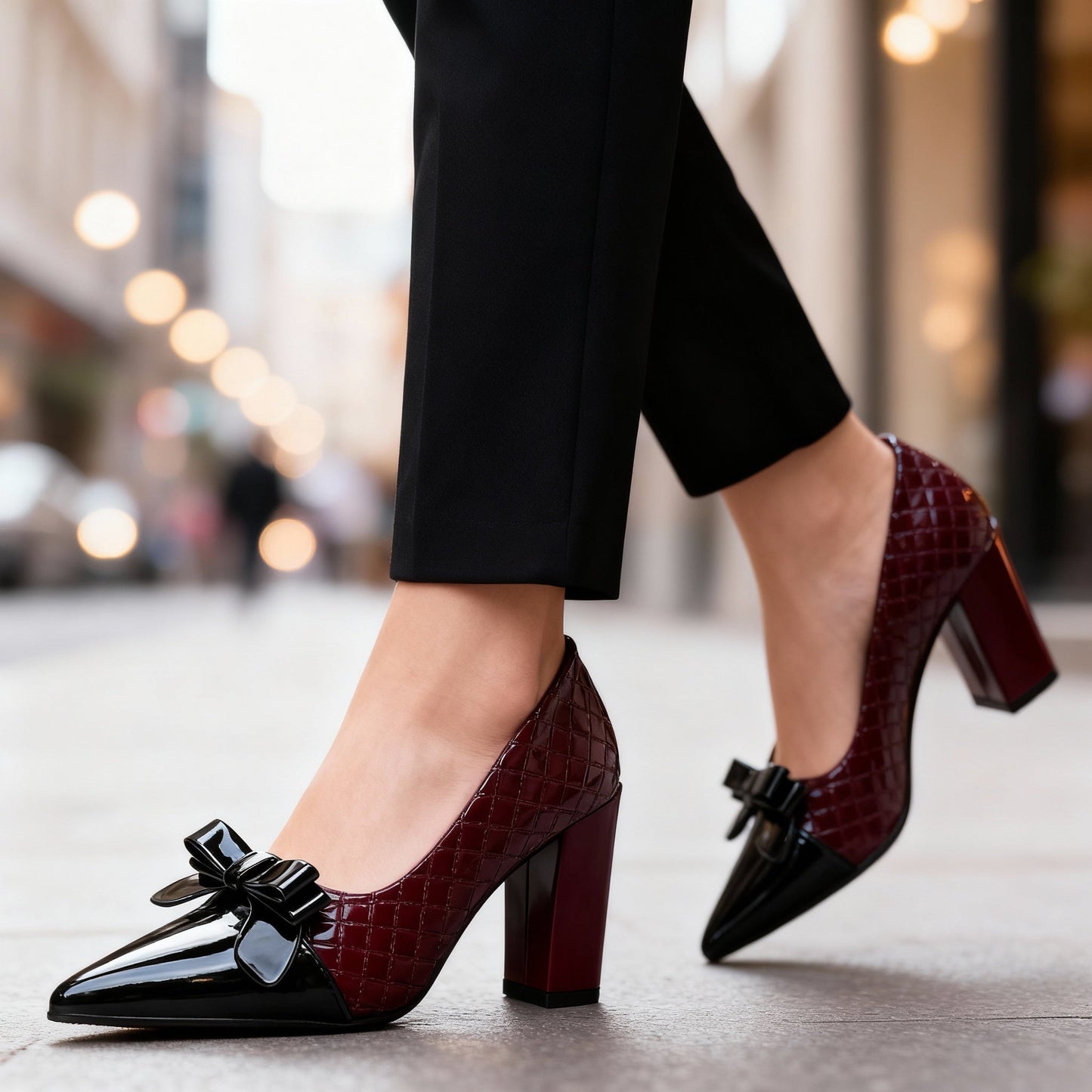 Women's Black Patent Bow Pointed Heels Corvine
