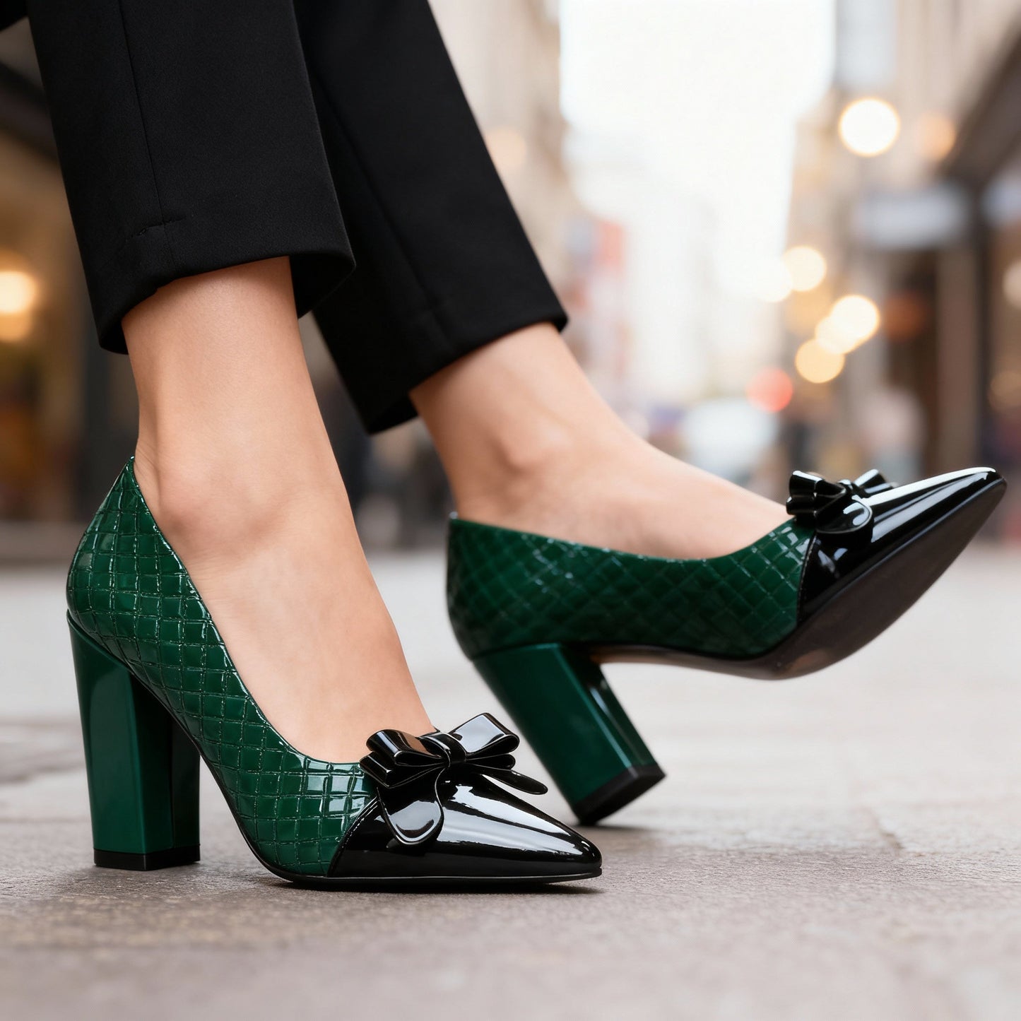 Women's Black Patent Bow Pointed Heels Corvine
