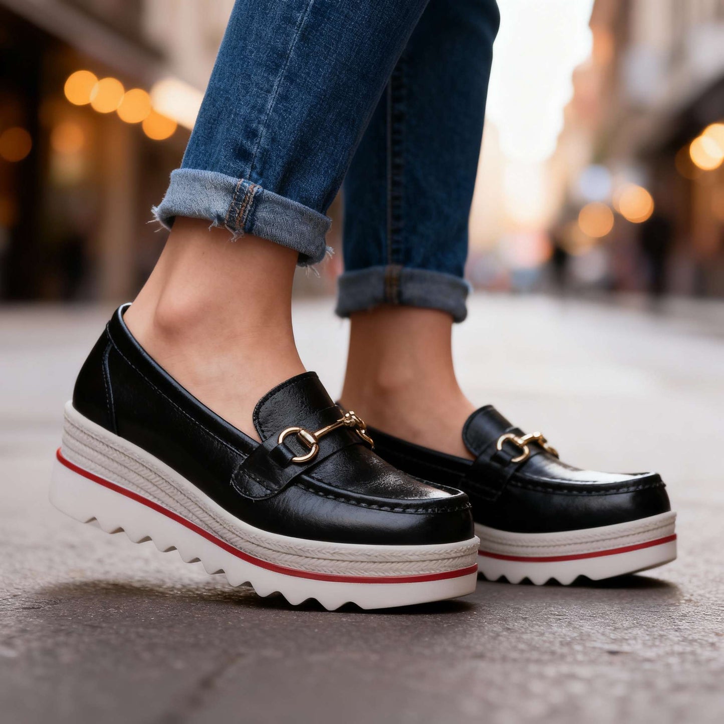 Women's Black Platform Loafers Corvine