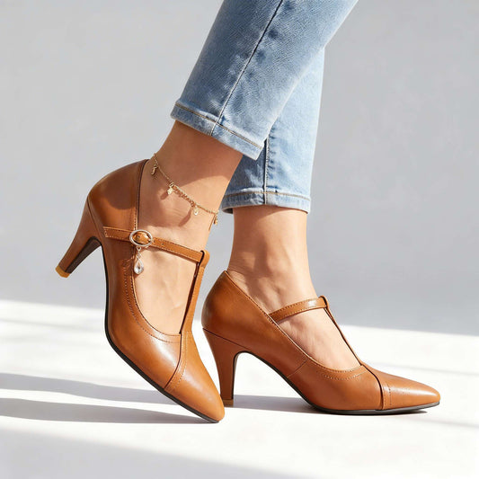 Women's Black Pointed Toe Mary Jane Heels Corvine