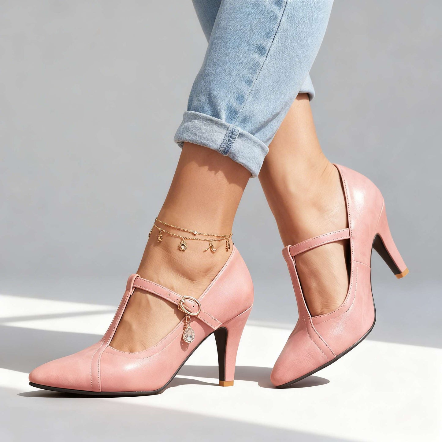 Women's Black Pointed Toe Mary Jane Heels Corvine