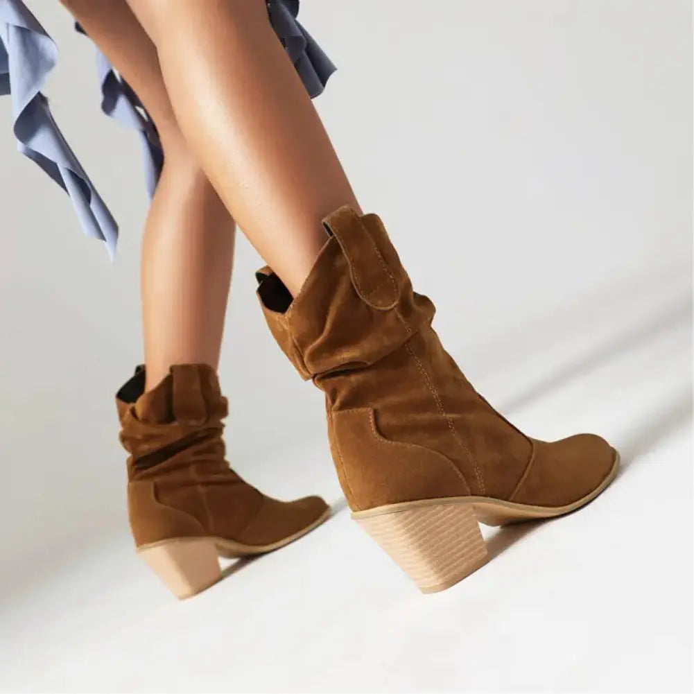 Women's Black Ruched Mid-Calf Western Boots Corvine