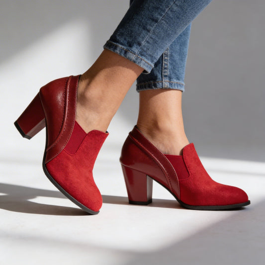 Women's Black Sculpted Upper Block Heel Slip-On Heels Corvine