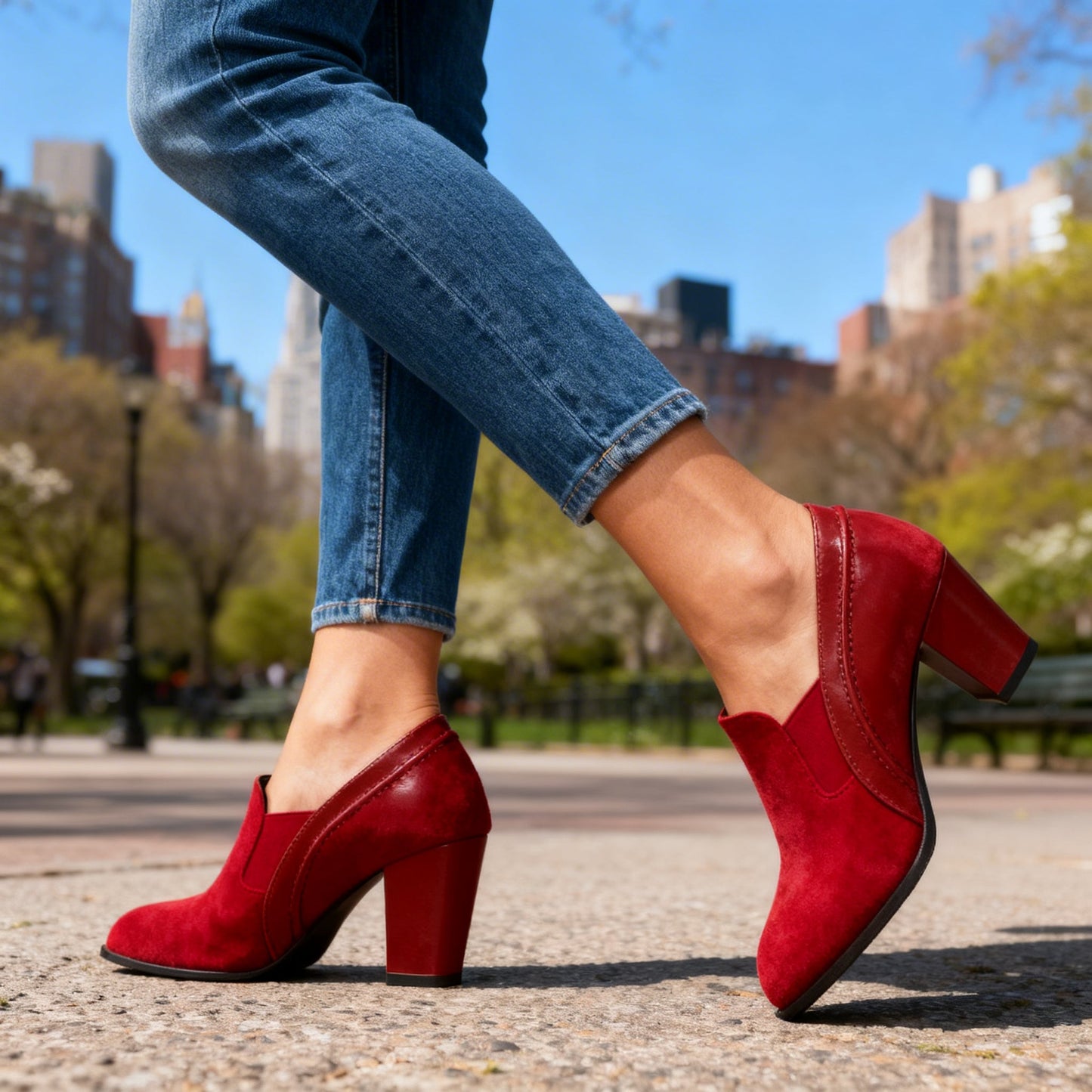 Women's Black Sculpted Upper Block Heel Slip-On Heels Corvine
