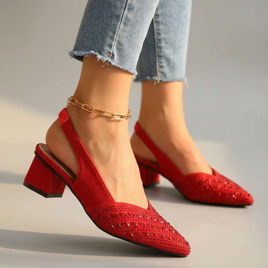 Women's Black Slingback Heels with Jewel Embellishments Corvine