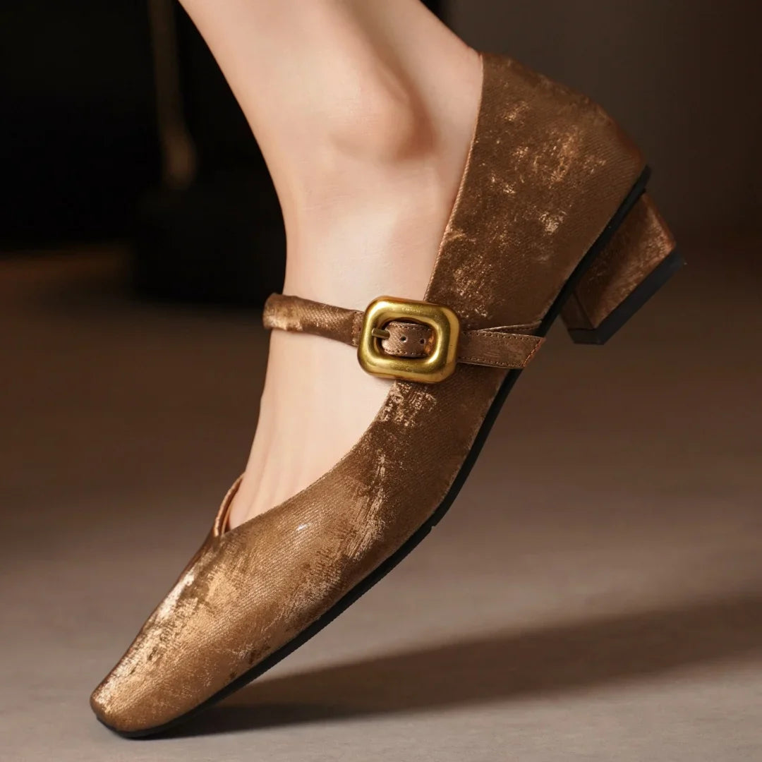 Women's Black Suede Velvet Closed-Toe Heels Corvine