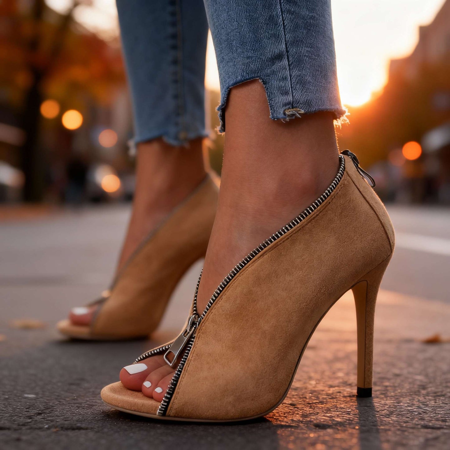 Women's Black Suede Zipper Heels Corvine