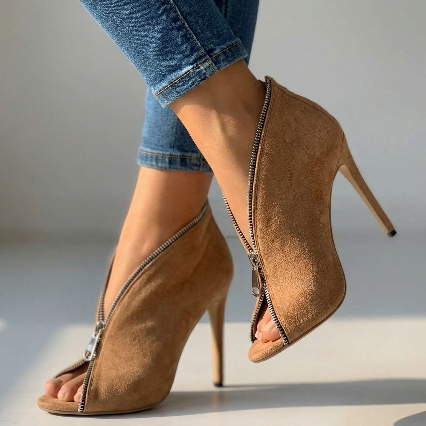 Women's Black Suede Zipper Heels Corvine