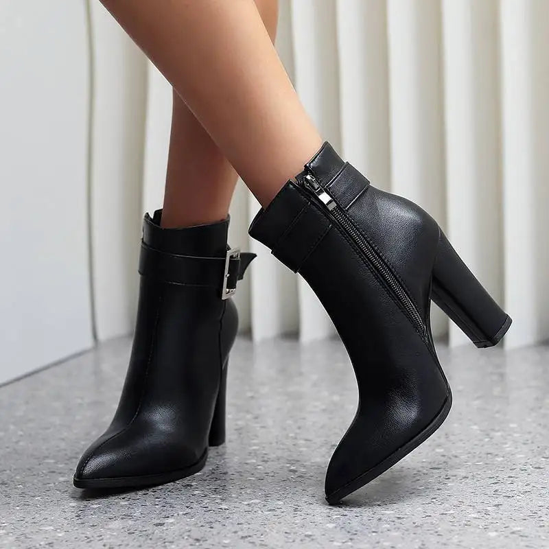 Women's Black Textured Vegan Leather Ankle Boots Corvine