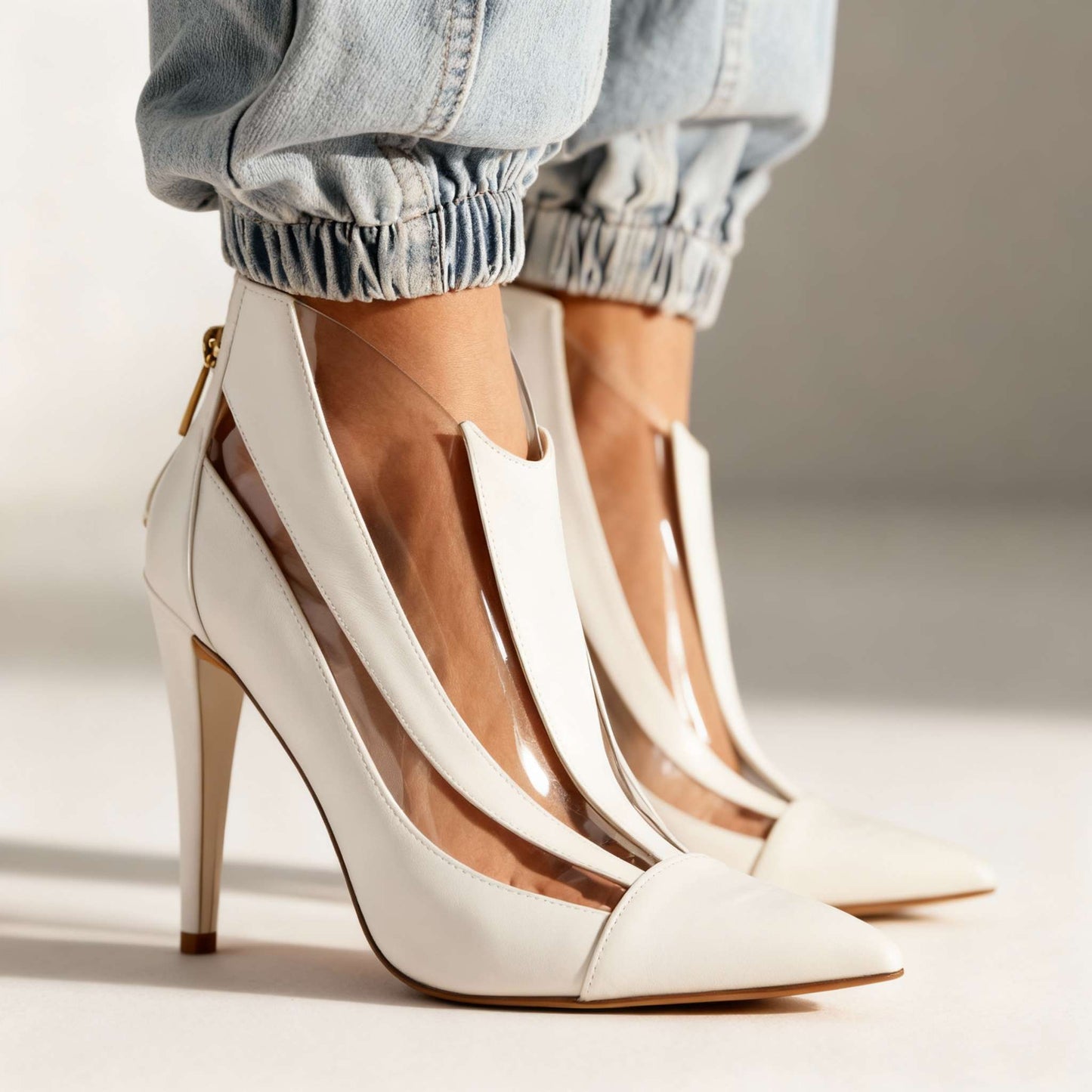 Women's Black Transparent Panel Pointed Heels Corvine