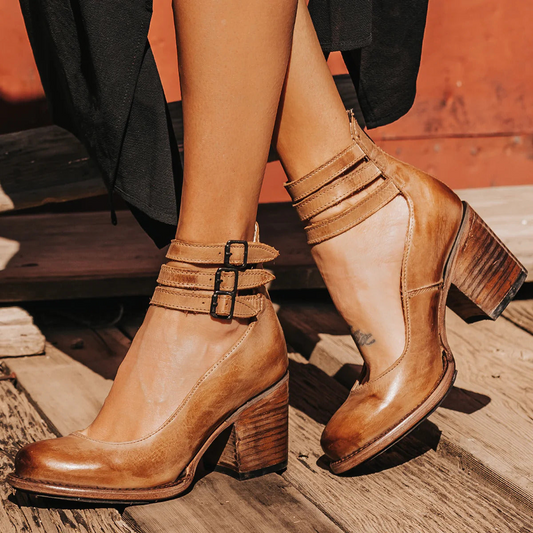 Women's Black Vegan-Leather Comfort Heels Corvine