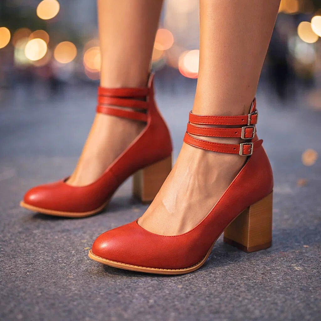 Women's Black Vegan Leather Block Heels Corvine