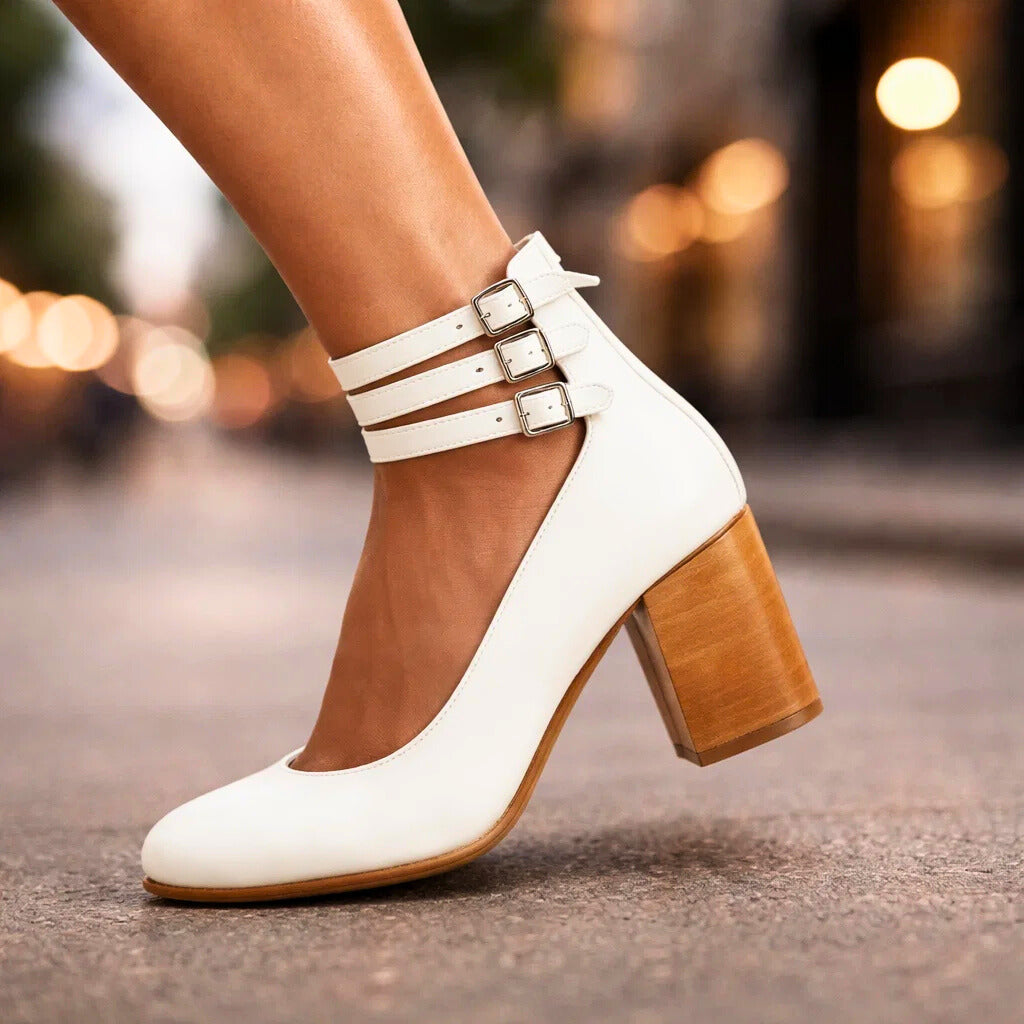 Women's Black Vegan Leather Block Heels Corvine