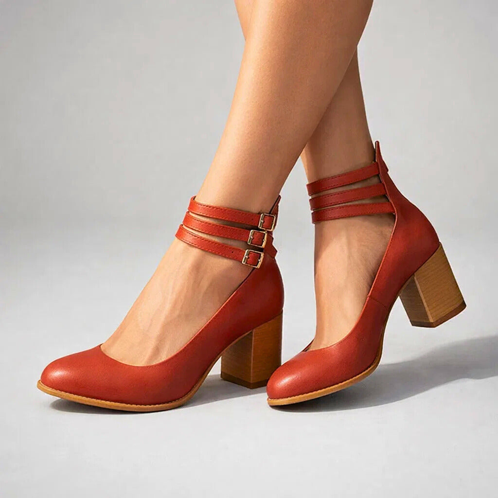 Women's Black Vegan Leather Block Heels Corvine