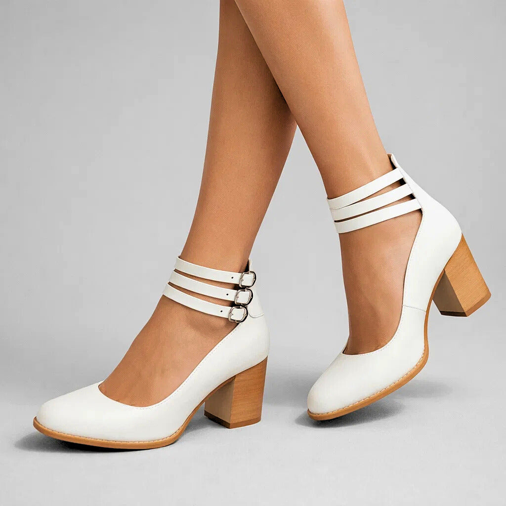 Women's Black Vegan Leather Block Heels Corvine