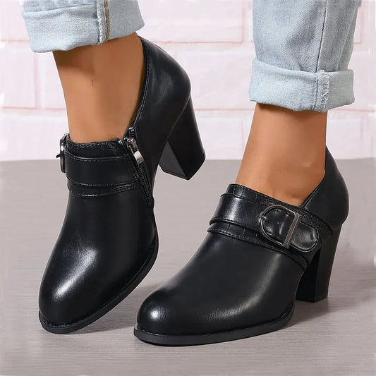 Women's Black Vegan Leather Buckle Boots Corvine