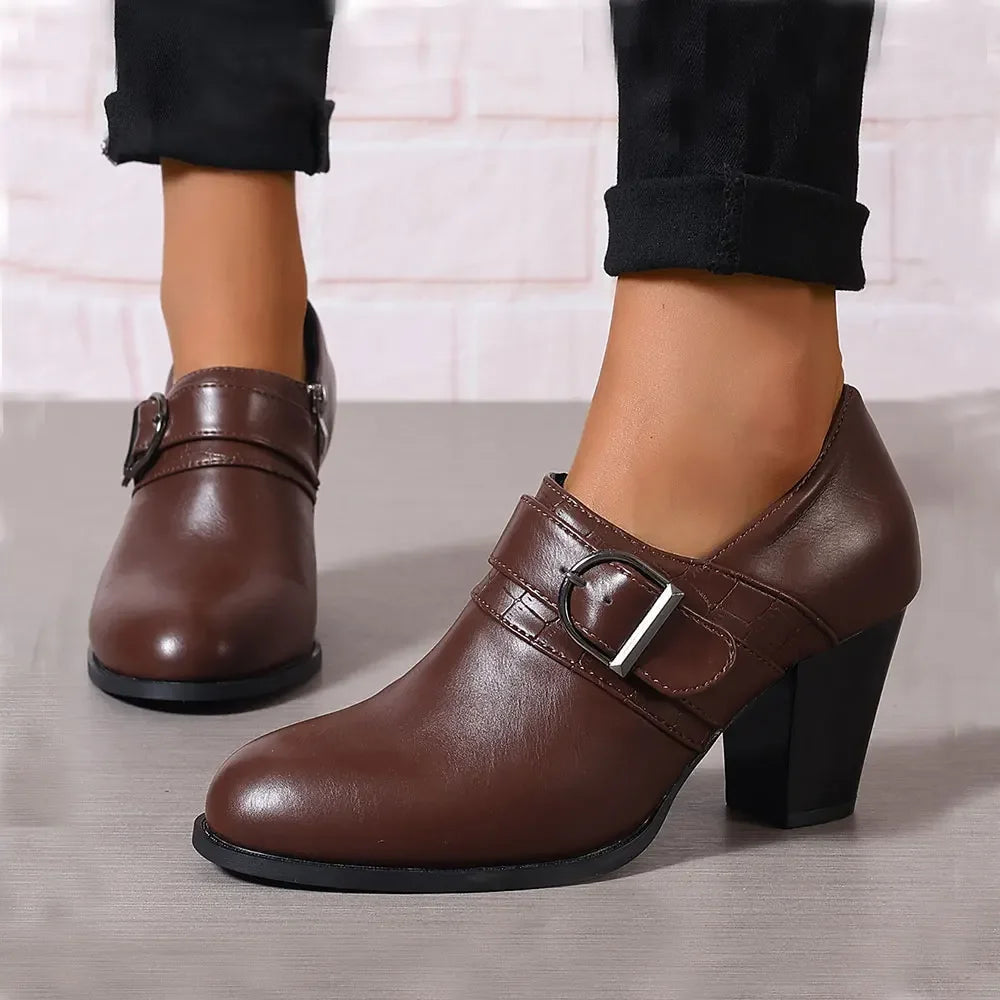 Women's Black Vegan Leather Buckle Boots Corvine