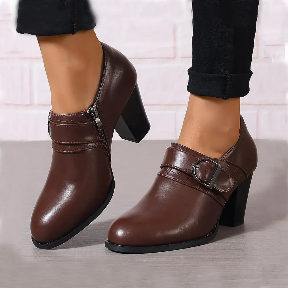 Women's Black Vegan Leather Buckle Boots Corvine
