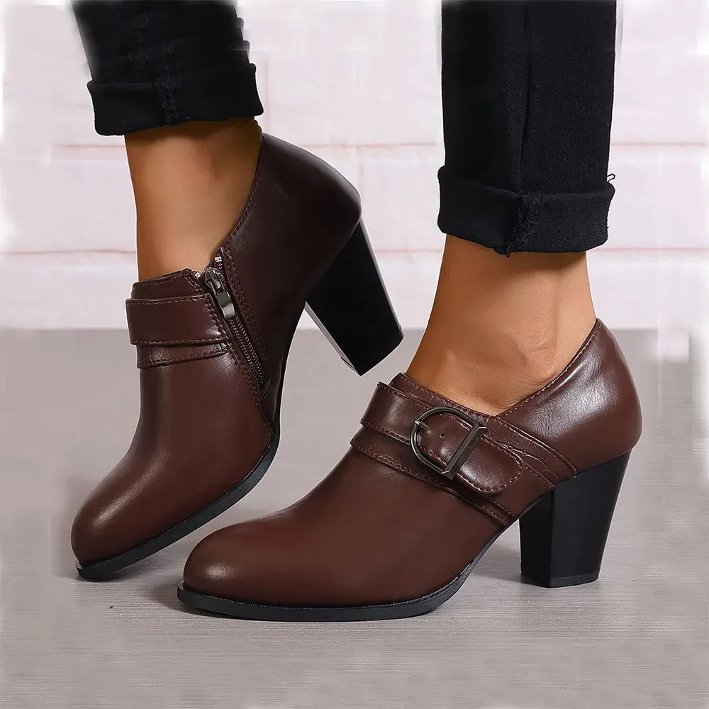 Women's Black Vegan Leather Buckle Boots Corvine