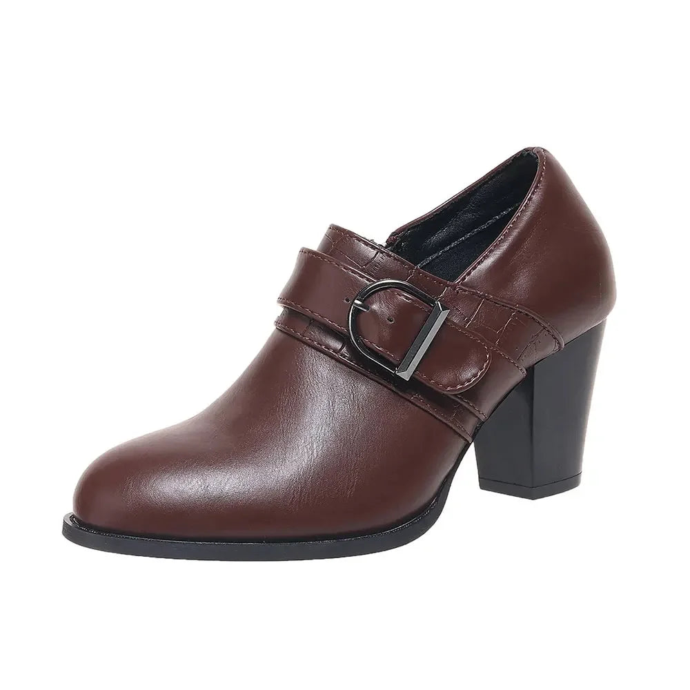 Women's Black Vegan Leather Buckle Boots Corvine
