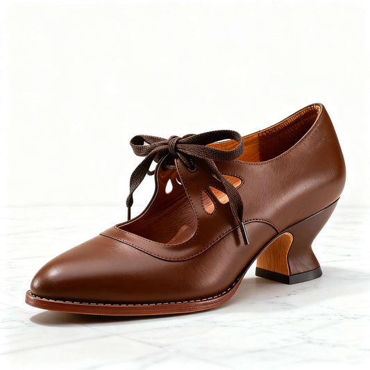 Women's Black Vegan Leather Lace-Up Heels Corvine