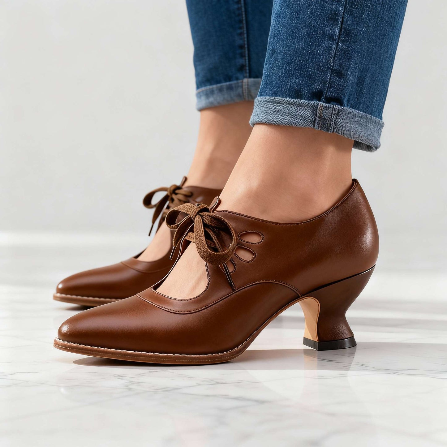 Women's Black Vegan Leather Lace-Up Heels Corvine