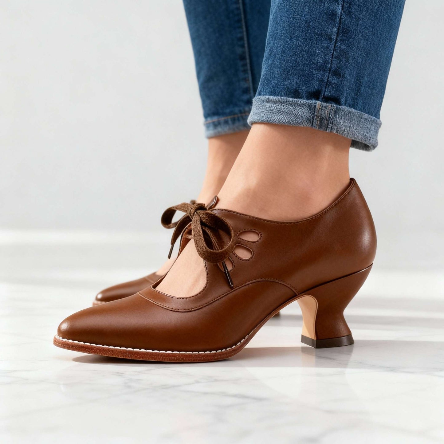 Women's Black Vegan Leather Lace-Up Heels Corvine