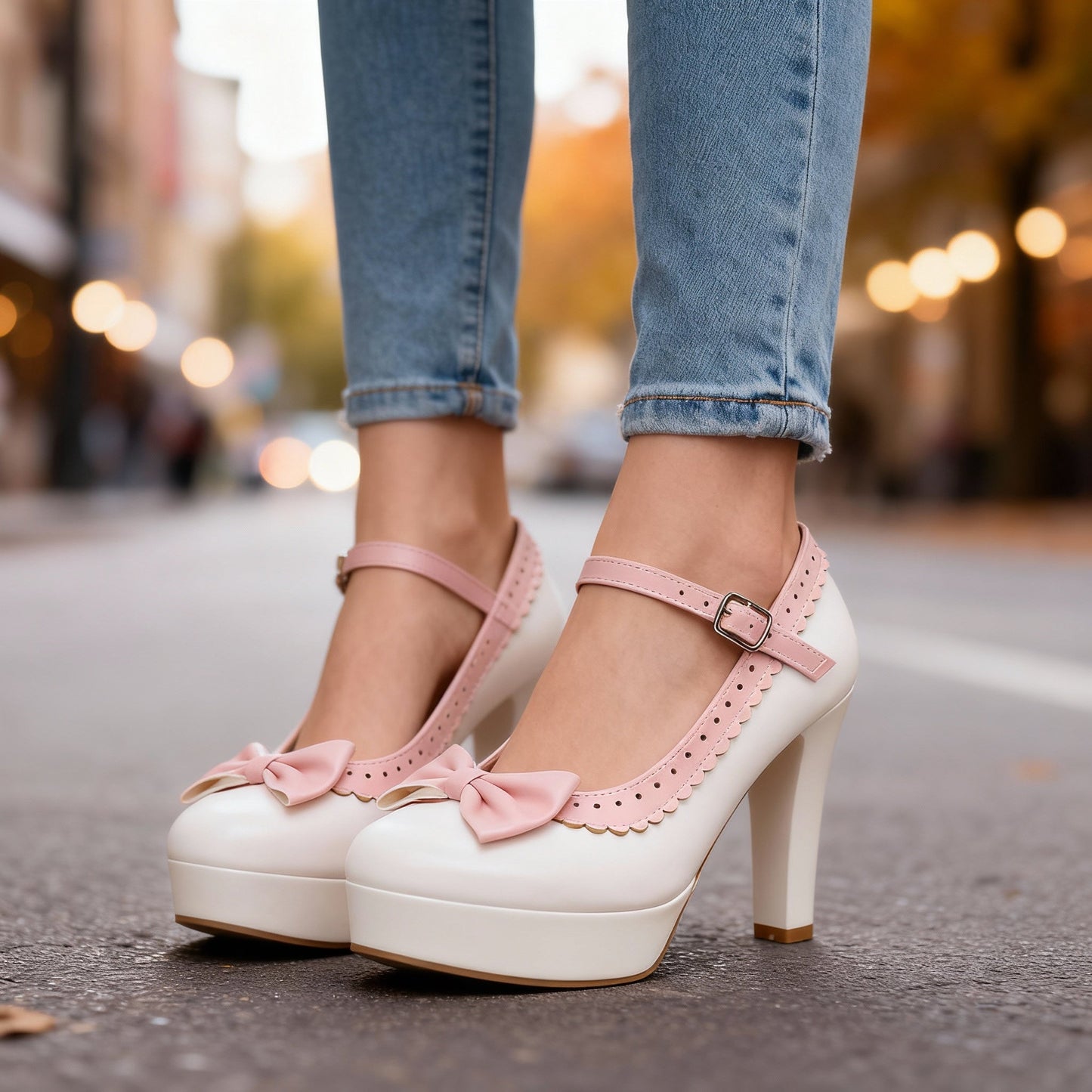 Women's Black Vegan Leather Platform Bow Heels Corvine