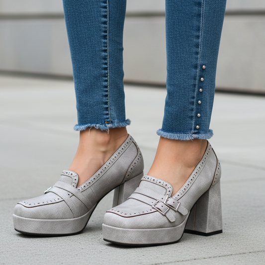 Women's Black Vegan Leather Platform Heels Corvine