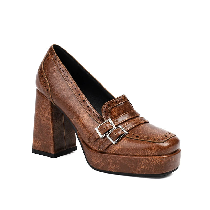 Women's Black Vegan Leather Platform Heels Corvine