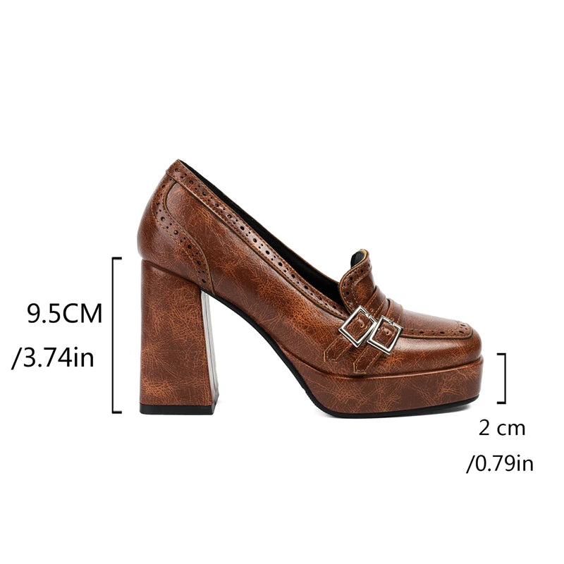 Women's Black Vegan Leather Platform Heels Corvine