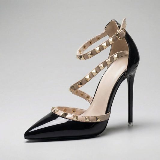 Women's Black Vegan Leather Studded Pumps Corvine
