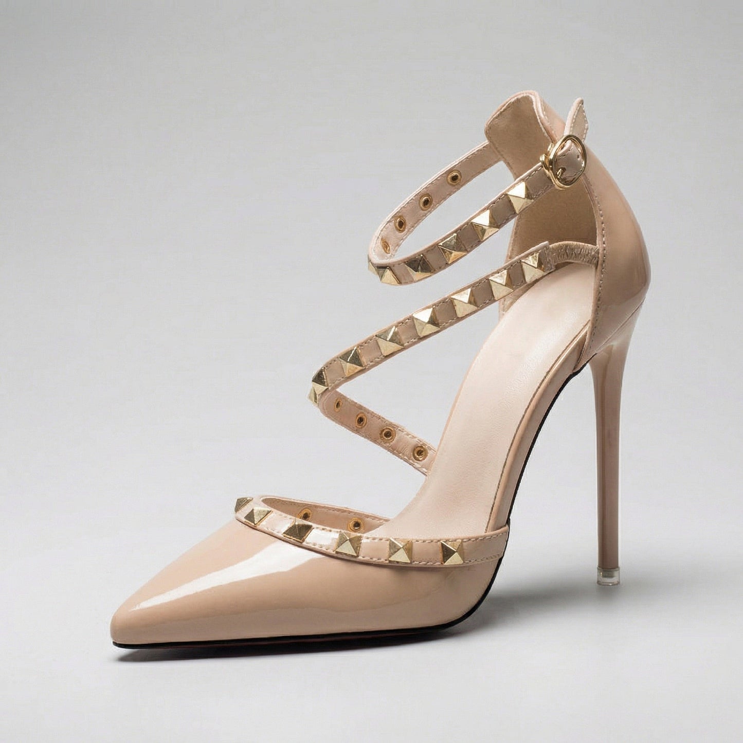 Women's Black Vegan Leather Studded Pumps Corvine