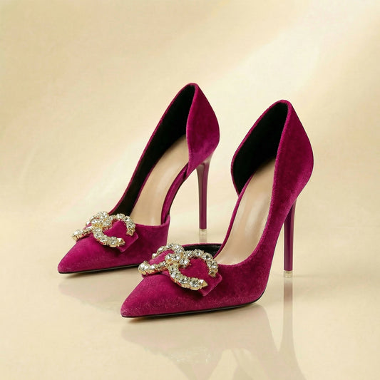 Women's Black Velvet Crystal Buckle Pumps Corvine