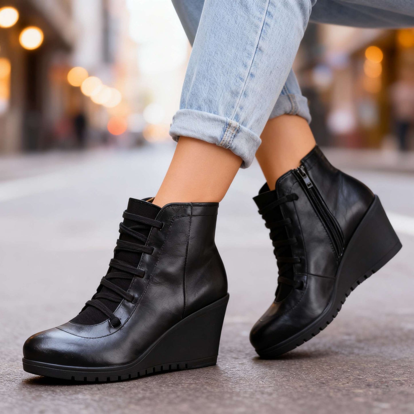 Women's Black Wedge Ankle Boots Corvine