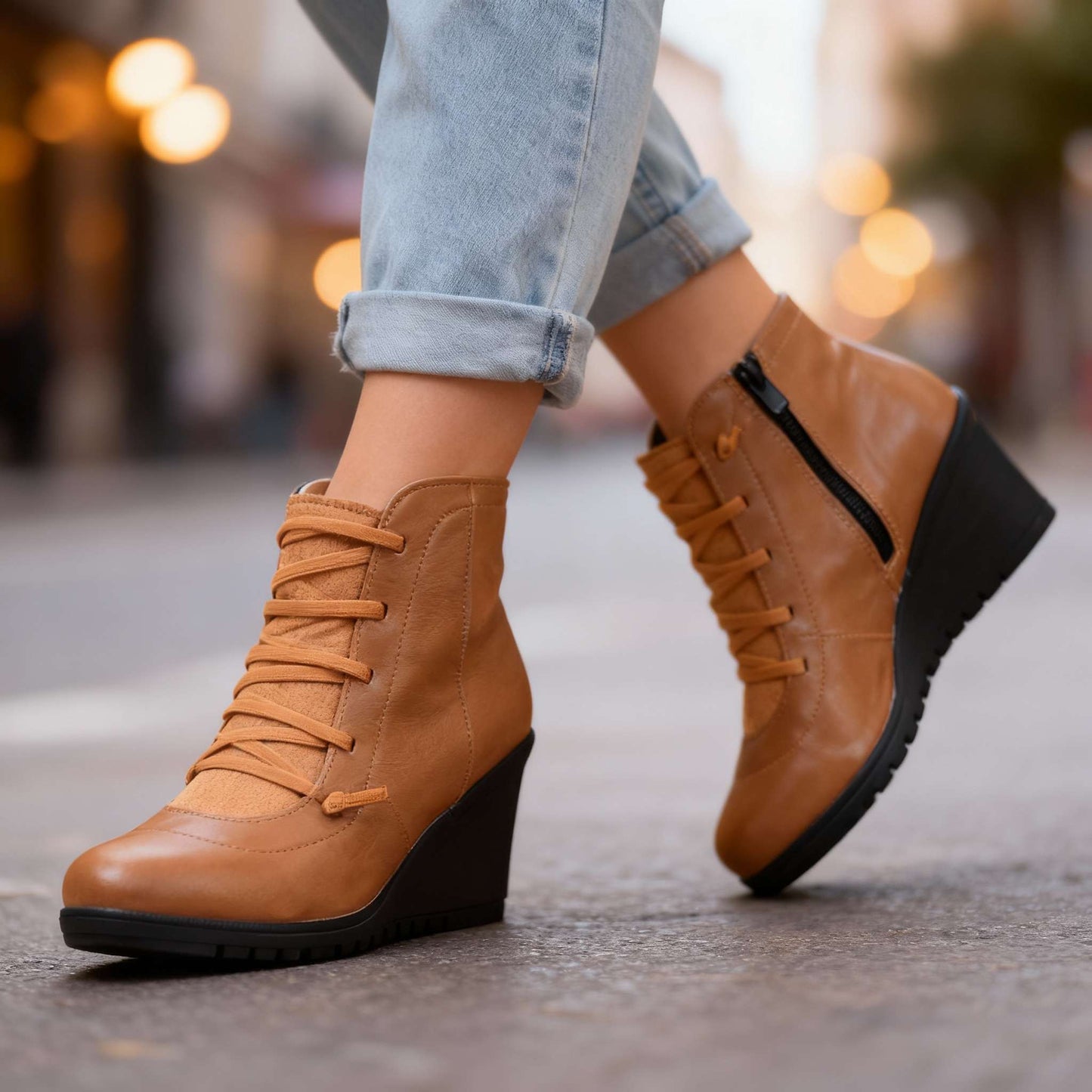 Women's Black Wedge Ankle Boots Corvine