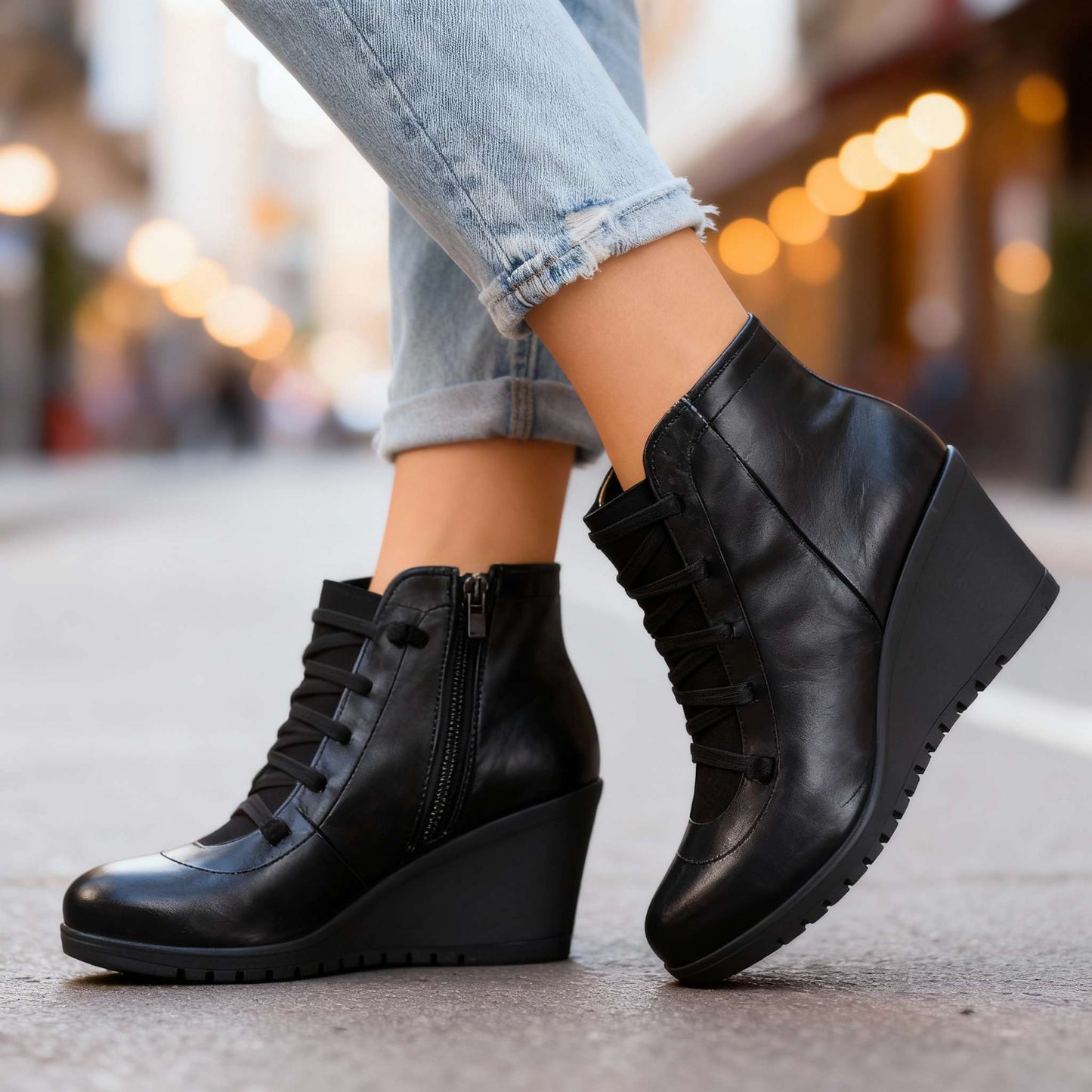 Women's Black Wedge Ankle Boots Corvine