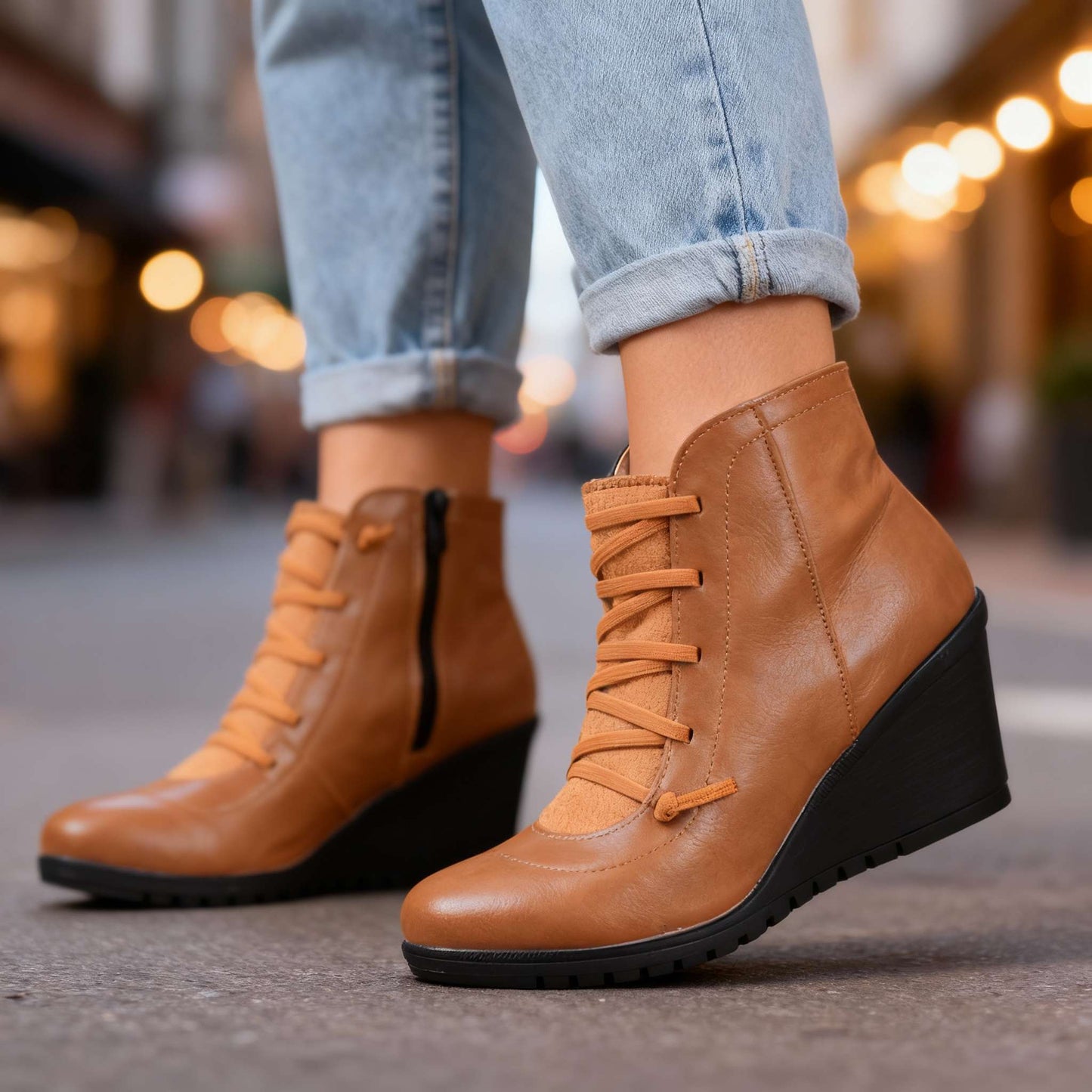 Women's Black Wedge Ankle Boots Corvine